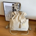 Borsa a secchiello beige con coulisse versatile, design utility e tracolla regolabile - Bianco Sporco