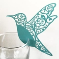 Laser cut hummingbird place card in teal paper for wedding glass decoration - Tiffany Blue