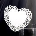 Elegant laser-cut white heart paper cup card with floral hollow pattern for wedding - White