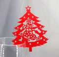 Red laser-cut Christmas tree wine glass cards with hollow snowflake and star patterns - Red