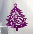 Purple laser-cut Christmas tree wine glass cards with intricate snowflake patterns - Deep purple