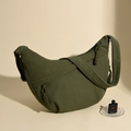 Large dark green corduroy crescent crossbody bag for daily fashion and school use - Green