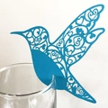 Elegant blue hummingbird laser-cut place cards for glass rims at festive parties - Sky Blue