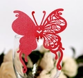 Segnaposto a farfalla rossa glitterata per calici con intaglio laser per matrimoni - Rosso Perlato