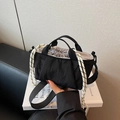 Black bucket bag with drawstring closure and wide detachable shoulder strap - Black