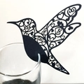 Marque-place colibri noir découpé au laser avec motifs ajourés pour verres de fête - Noir Kaki