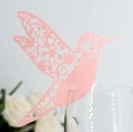 Pink laser cut hummingbird wine glass place card with hollow pattern for wedding decor - Pink