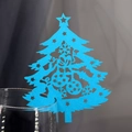 Blue laser-cut Christmas tree place card with hollow snowflake design on a wine glass - Sky Blue