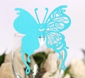 Laser-cut butterfly place card in teal with intricate hollow patterns for wedding glassware - Tiffany Blue