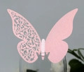3D laser-cut pearlescent pink butterfly paper place card on wine glass rim for weddings - 50 Sheets / Pink