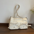 Chic cream white crossbody bag featuring elegant fold pleats and twin decorative bows - Off White