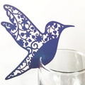 Laser-cut blue hummingbird wine glass card with intricate floral hollow details - Sapphire Blue
