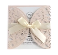 Pink laser-cut butterfly wedding invitation set with elegant cream ribbon and inner card - Flesh Pink