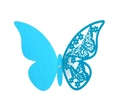 Close-up of laser-cut 3D blue butterfly wall sticker with hollow lace floral pattern - Turquoise