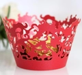 Pirottini per cupcake rossi tagliati al laser con motivi floreali per matrimoni - Rosso Perlato