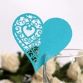 Sky blue laser cut heart wine glass card with elegant floral hollow pattern for wedding - Sky Blue