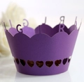 Laser cut purple paper cupcake wrappers with GIRL text and hollow heart patterns - Dark Purple