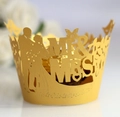 Elegant gold laser-cut cupcake wrappers with Mr & Mrs bride and groom silhouettes - 5cm / Gold