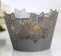 Detailed macro of laser-cut silver lace cupcake wrappers with elegant pearl finish - 5cm / Silver Charcoal