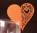 Laser-cut heart-shaped place card with orange floral filigree for glass decoration - Antique Bronze