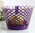 Purple laser-cut cupcake wrapper with fish scale pattern for baking decoration - Dark Purple