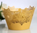 Golden laser cut lace cupcake wrapper with elegant crown edge for baking decoration - 5cm / Gold