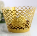Golden laser-cut fish scale cupcake wrapper with luxury metallic finish for wedding decor - Gold