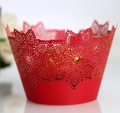 Elegant red laser-cut cupcake wrapper with hollow lace flower pattern for decoration - 5cm / Artificial Pearlescent Red