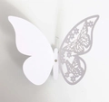 Detail eines 3D-lasergeschnittenen weißen Schmetterlings mit filigranen Blumenmustern - Weiß