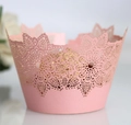Detailed macro view of laser-cut lace cupcake wrapper with intricate floral patterns - 5cm / Pink