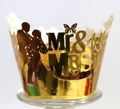 Golden Mr & Mrs laser cut cupcake wrappers with butterfly and bride groom silhouette - 5cm / Reflective Gold