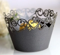 Eleganti pirottini per cupcake grigio antracite tagliati al laser con motivi a cuore - Carbone d'Argento