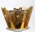 Golden laser-cut lace cupcake wrappers with intricate floral crown hollow design - 5cm / Reflective Gold