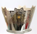 Macro shot of silver lace laser-cut hollow cake wrapper with intricate floral details - 5cm / Reflective Silver