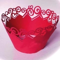 Detailed laser-cut heart and scroll patterns on red cupcake wrappers for events - 5cm / Pearlescent Red