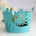 Laser cut Mr & Mrs Tiffany blue cupcake wrappers with bride and groom silhouette detail - 5cm / Tiffany Blue