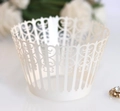 Detailed laser-cut heart pattern cupcake wrapper for wedding dessert decoration - Ivory