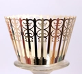 Laser-cut gold hollow cupcake wrapper with elegant wave patterns and metallic finish - Reflective Silver