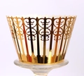 Elegant gold laser-cut lace cupcake wrappers with heart pattern for wedding party decor - Reflective Gold