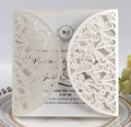 Detailed laser-cut butterfly hollow pattern on elegant pearl white wedding invitation - Ivory