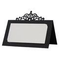Elegant black laser-cut wedding place card with white insert for guest seating names - Black