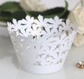 White laser-cut cupcake wrappers with elegant maple leaf patterns for wedding party decor - 5cm / White