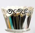 Laser-cut cupcake wrapper with silver mirror finish featuring hollow heart and spiral pattern - 5cm / Reflective Silver