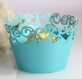 Light blue hollowed-out cupcake wrapper with laser-cut heart patterns for decoration - 5cm / Tiffany Blue