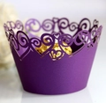 Purple laser-cut cupcake wrappers with intricate heart and scroll pattern designs - 5cm / Dark Purple