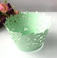 Elegant light green laser-cut cupcake wrappers with leaf pattern for party decoration - 5cm / Fruit Green