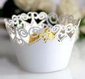 White laser-cut heart pattern cupcake wrapper for wedding party and holiday decoration - 5cm / White