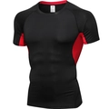 Men's PRO compression running shirt with breathable quick-dry fabric and red side panels - S / Black Red