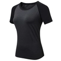 Women's tight yoga t-shirt with heather grey body and black contrast raglan sleeves - Gray