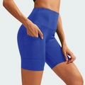 Women's royal blue high waist yoga shorts with side pockets for fitness training - S / Bottoms / Blue